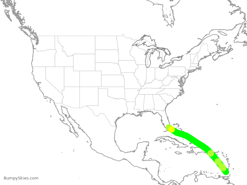 Turbulence forecast map for AAL1162, GND to MIA