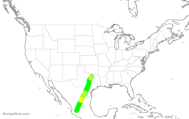 Turbulence forecast map for AAL1164, GDL to DFW