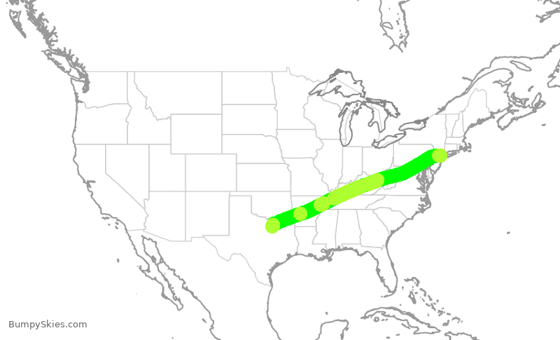 Turbulence forecast map for AAL1166, LGA to DFW