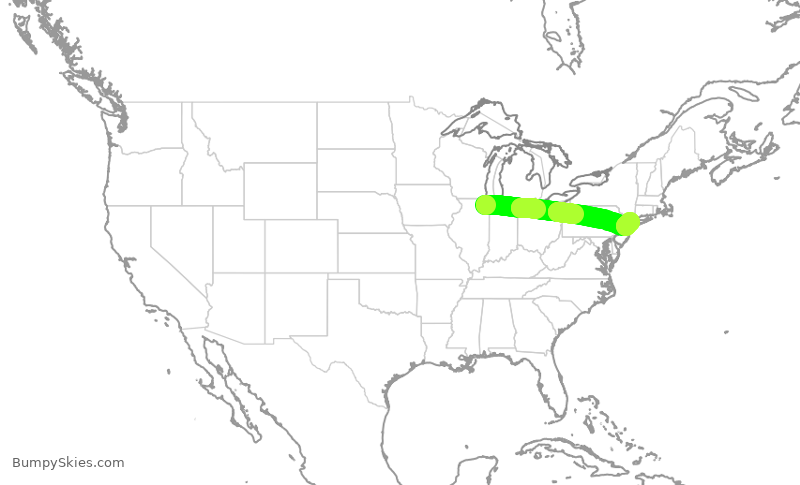 Turbulence forecast map for AAL1166, ORD to LGA