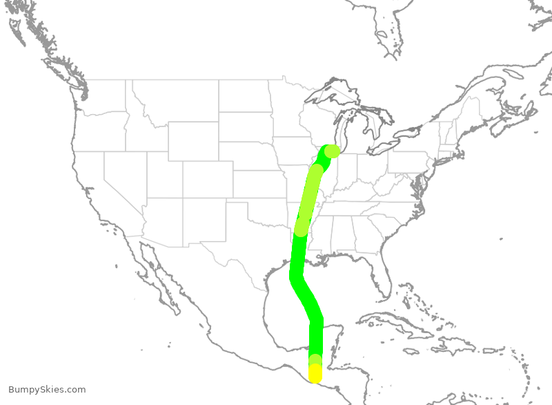 Turbulence forecast map for AAL1168, GUA to ORD