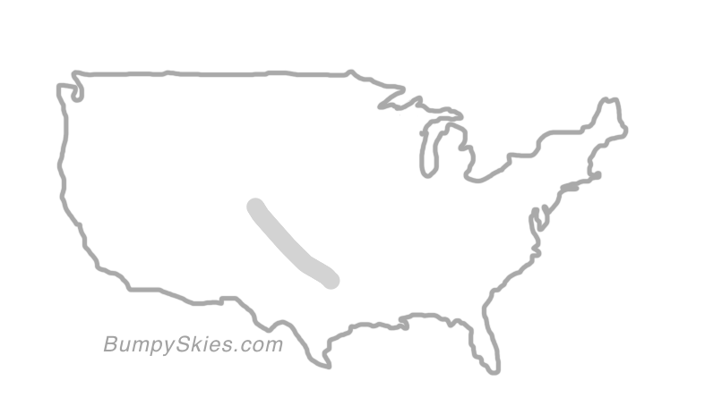 Map of continental US with illustrated flight path and turbulence forecast (described in text below)