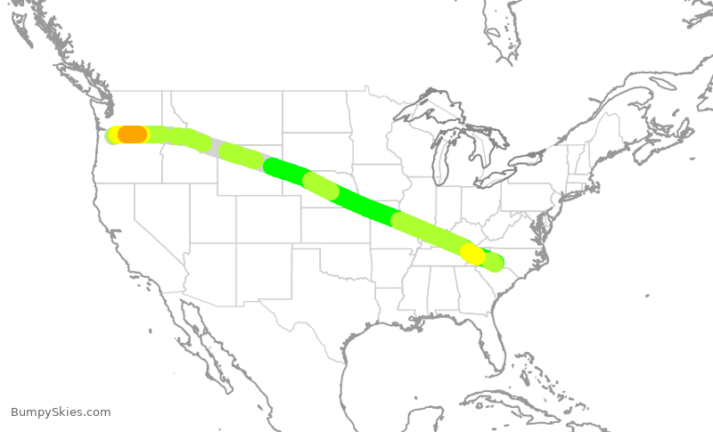 Turbulence forecast map for AAL1170, PDX to CLT