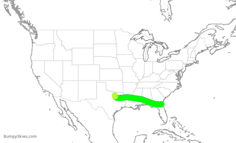 Turbulence forecast map for AAL1171, JAX to DFW