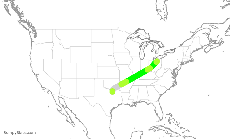Turbulence forecast map for AAL1172, DFW to CLE