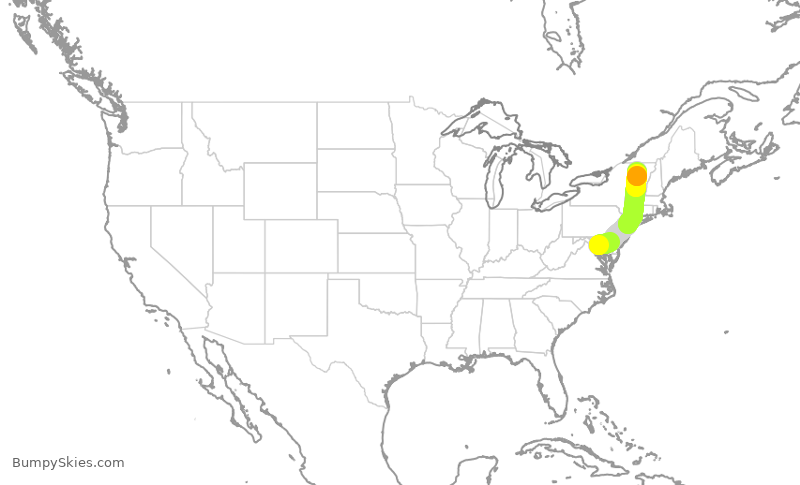 Turbulence forecast map for AAL1173, DCA to BTV