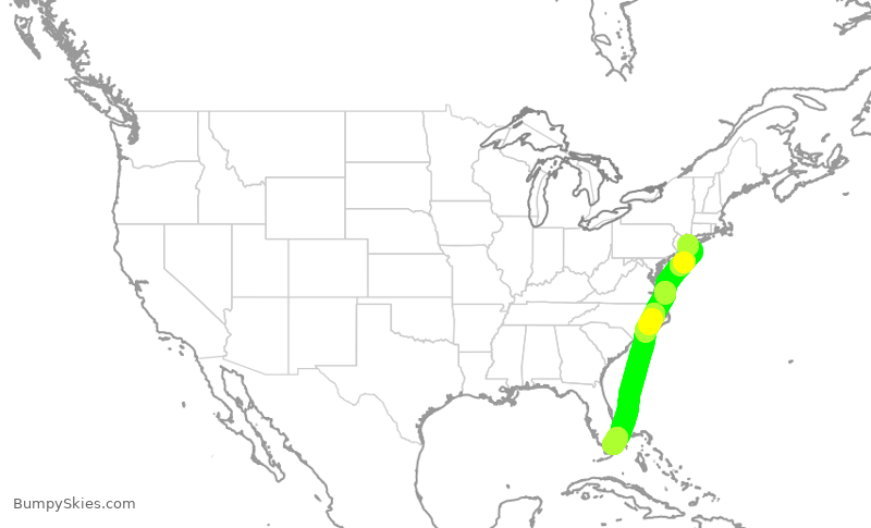Turbulence forecast map for AAL1174, JFK to MIA
