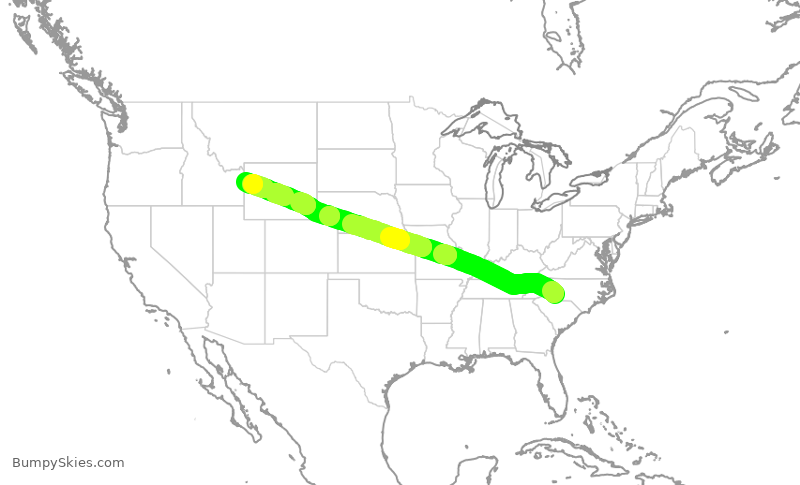 Turbulence forecast map for AAL1175, CLT to JAC