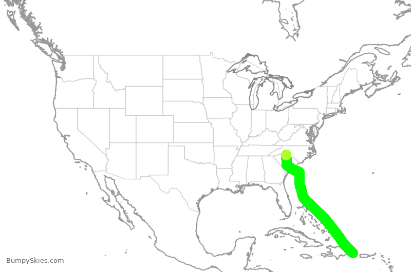 Turbulence forecast map for AAL1179, CLT to PUJ