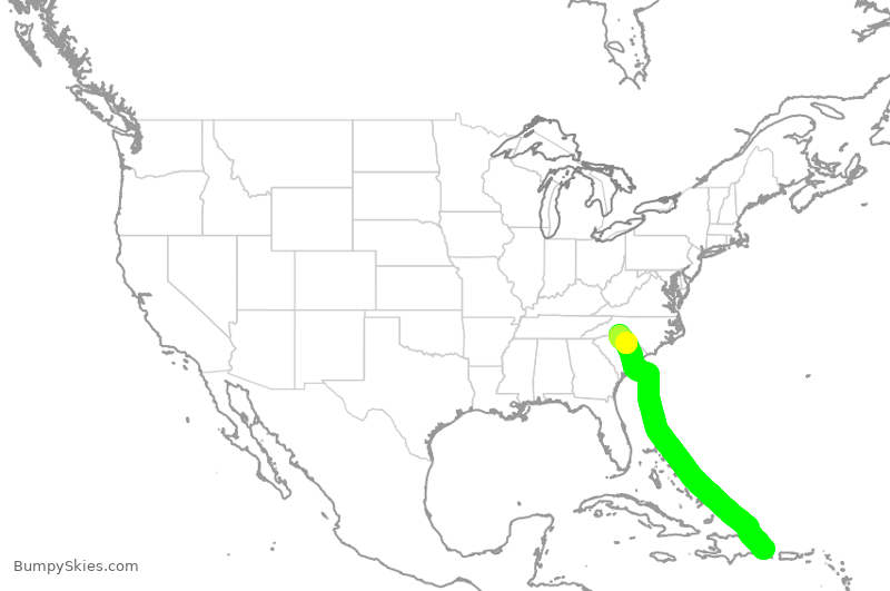 Turbulence forecast map for AAL1179, PUJ to CLT