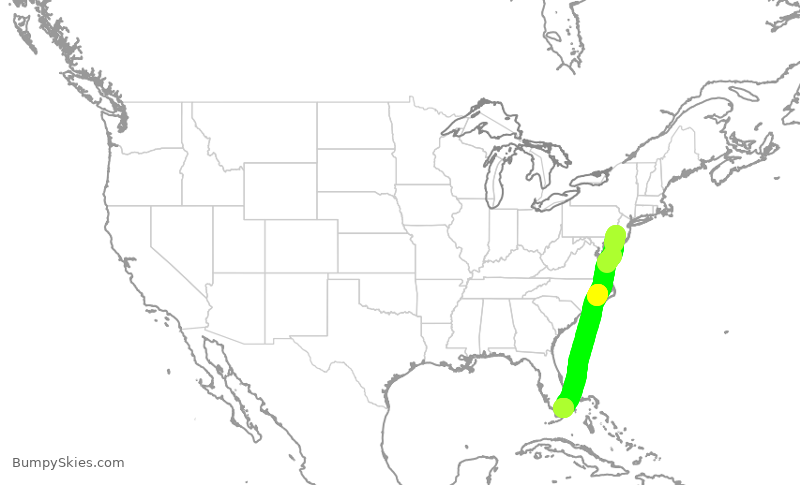 Turbulence forecast map for AAL1181, PHL to MIA