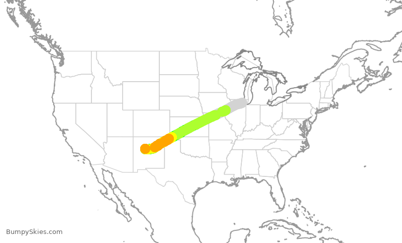 Turbulence forecast map for AAL1182, ORD to ABQ