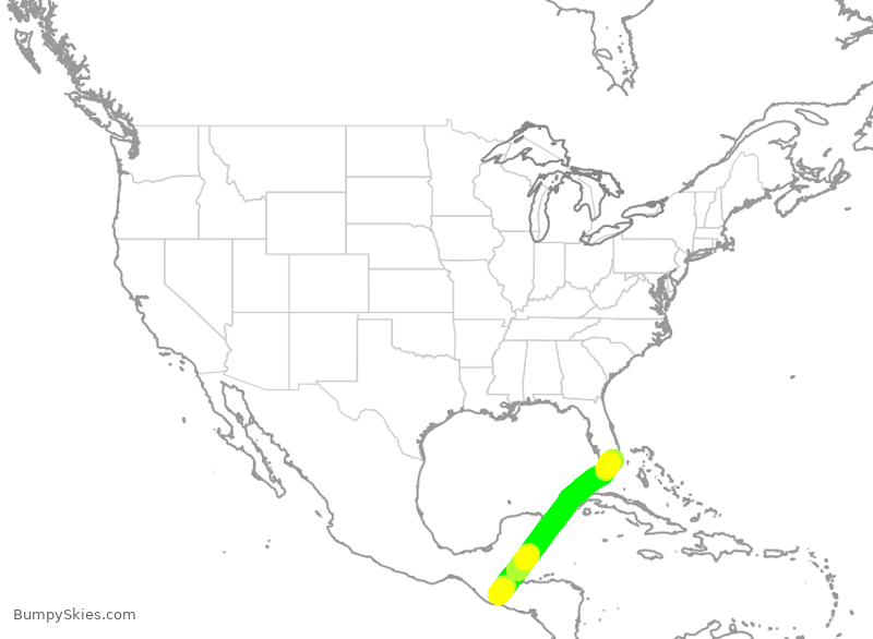 Turbulence forecast map for AAL1182, GGT to MIA