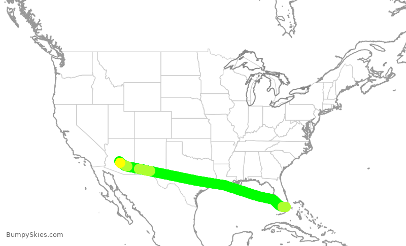 Turbulence forecast map for AAL1184, PHX to MIA