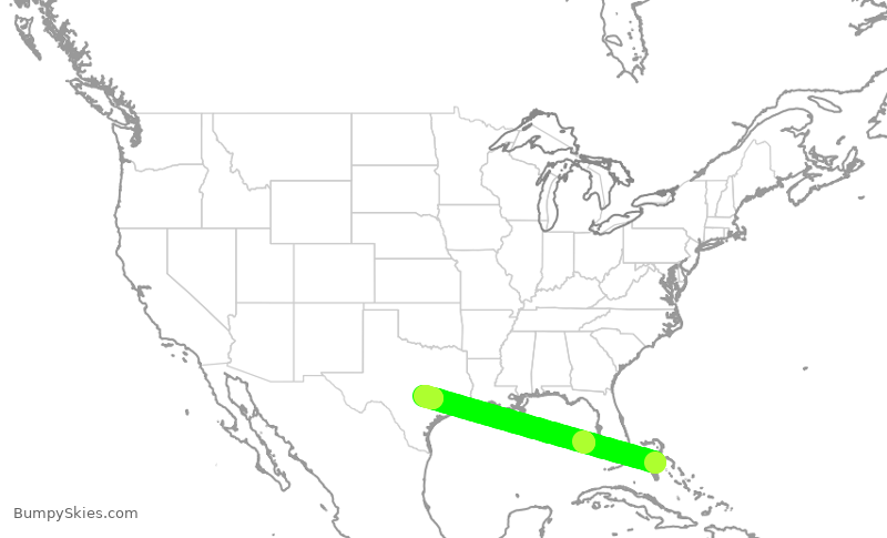 Turbulence forecast map for AAL1184, YNN to AUS