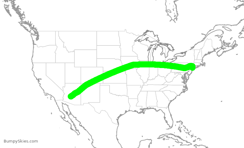 Turbulence forecast map for AAL1186, JFK to PHX