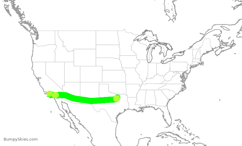Turbulence forecast map for AAL1186, LAX to DFW
