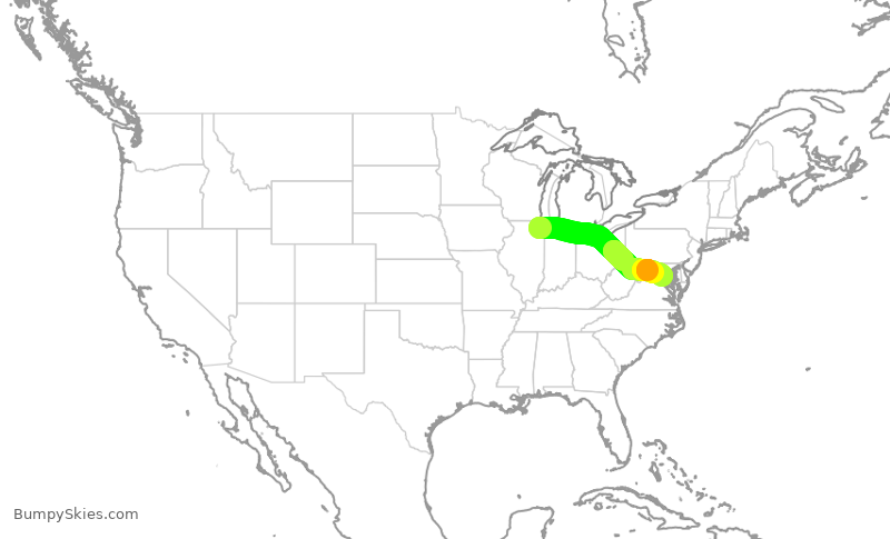 Turbulence forecast map for AAL1187, ORD to DCA