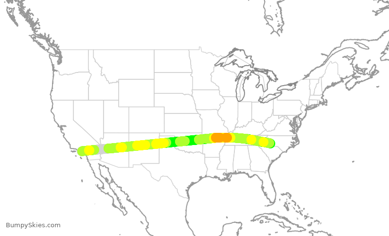 Turbulence forecast map for AAL1188, LAX to CLT