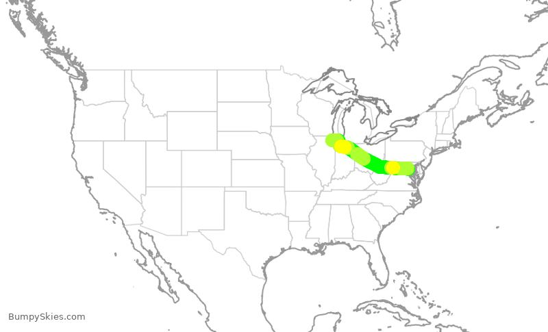 Turbulence forecast map for AAL1189, DCA to ORD
