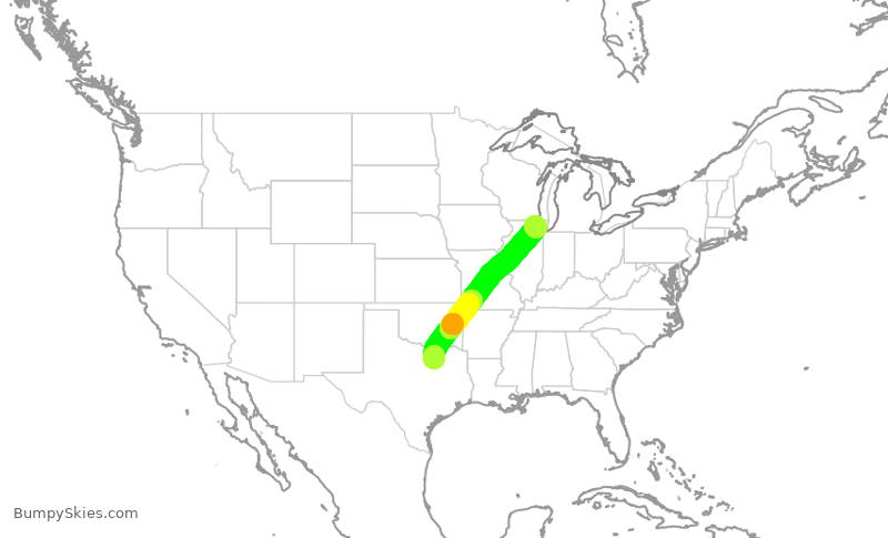 Turbulence forecast map for AAL1193, DFW to ORD