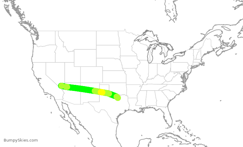 Turbulence forecast map for AAL1198, LAS to DFW