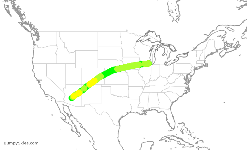 Turbulence forecast map for AAL1199, ORD to PHX