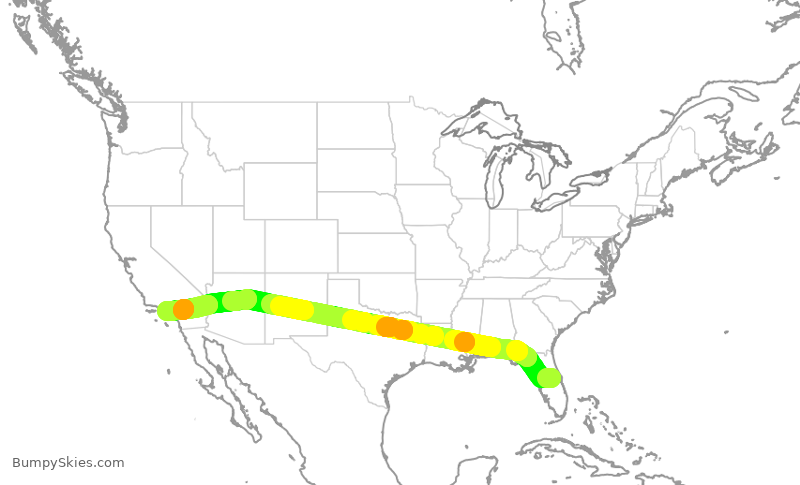 Turbulence forecast map for AAL1205, MCO to LAX