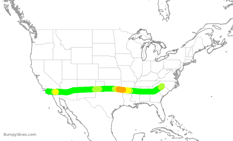 Turbulence forecast map for AAL1208, LAX to CLT