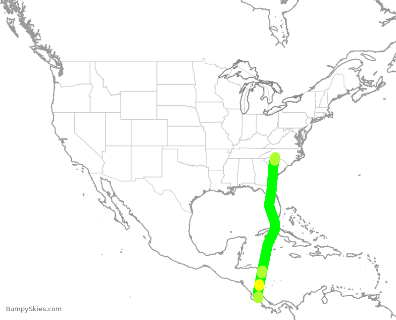 Turbulence forecast map for AAL1209, CLT to ROC