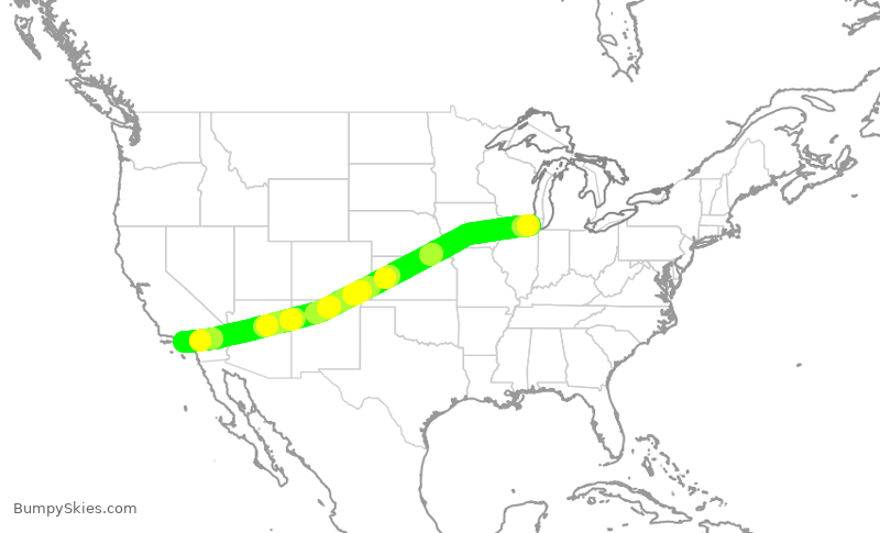 Turbulence forecast map for AAL1209, ORD to LAX