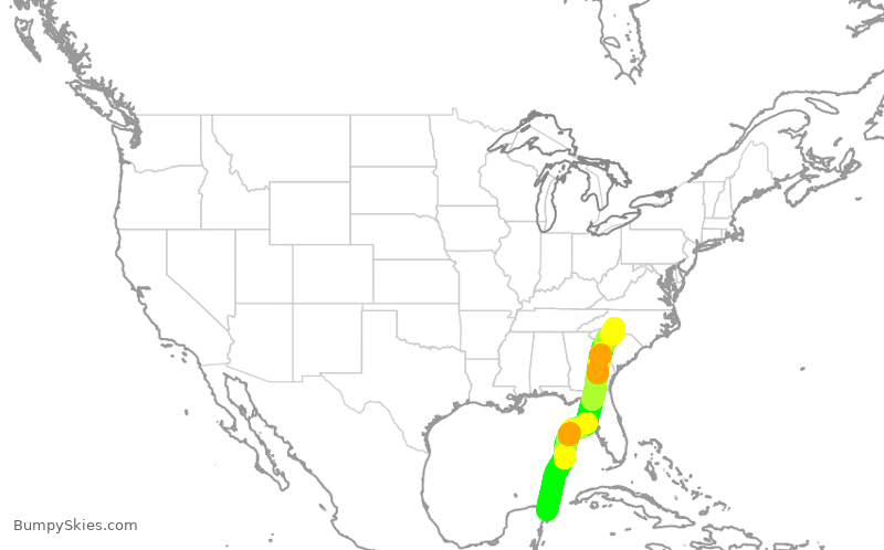 Turbulence forecast map for AAL1210, CUN to CLT