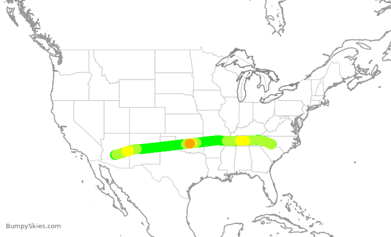 Turbulence forecast map for AAL1211, PHX to CLT