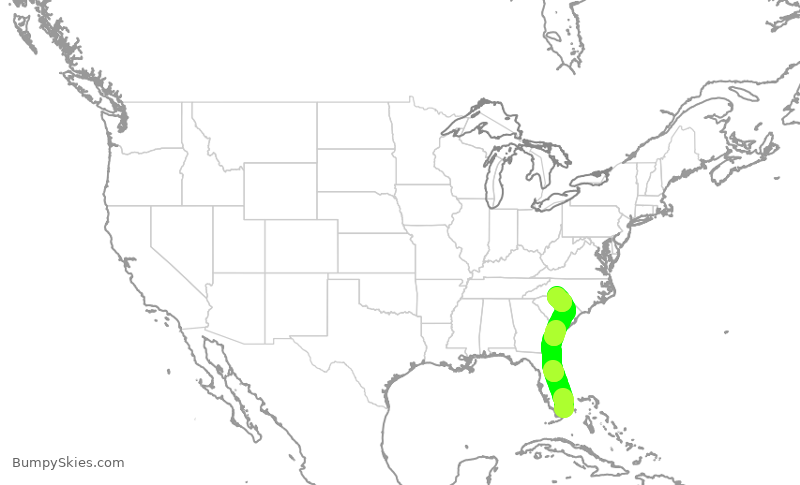 Turbulence forecast map for AAL1212, MIA to CLT