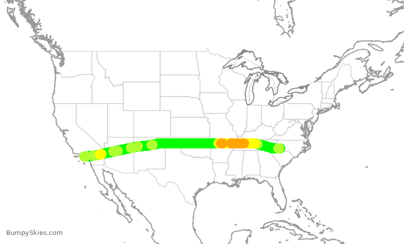 Turbulence forecast map for AAL1213, CLT to LAX