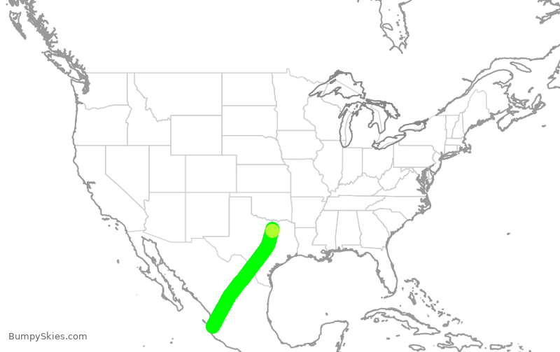 Turbulence forecast map for AAL1215, DFW to PVR