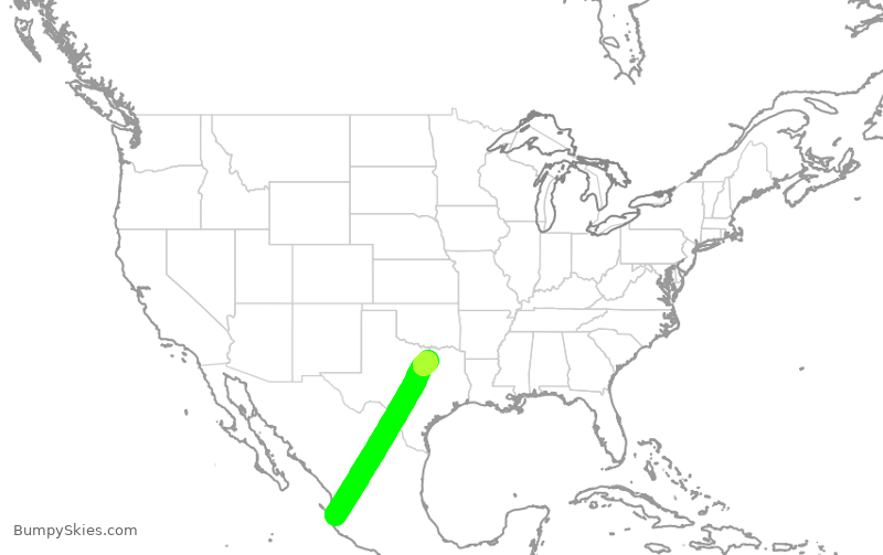 Turbulence forecast map for AAL1215, PVR to DFW