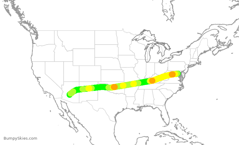 Turbulence forecast map for AAL1218, DCA to PHX
