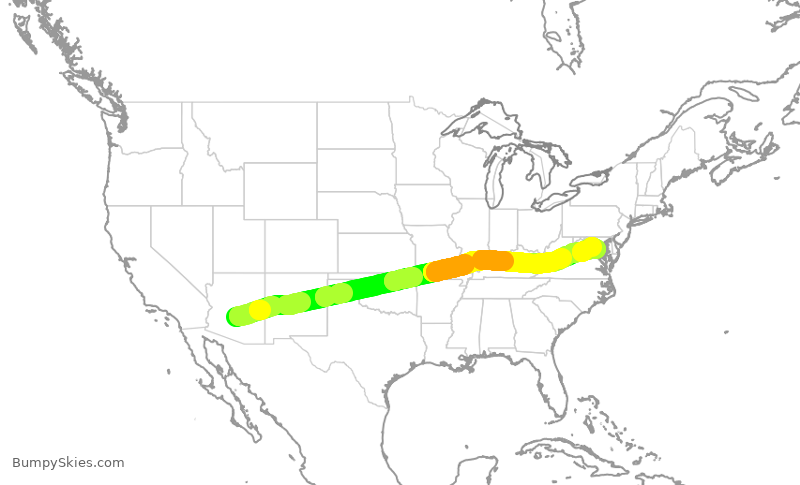 Turbulence forecast map for AAL1218, PHX to DCA