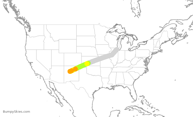 Turbulence forecast map for AAL1219, ABQ to ORD