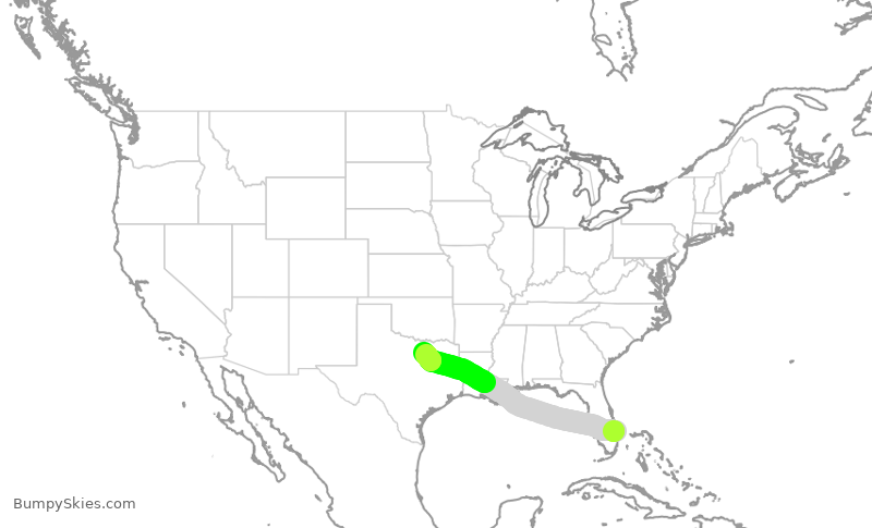 Turbulence forecast map for AAL1220, KDJT to DFW