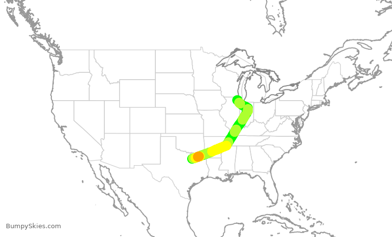 Turbulence forecast map for AAL1221, DFW to ORD