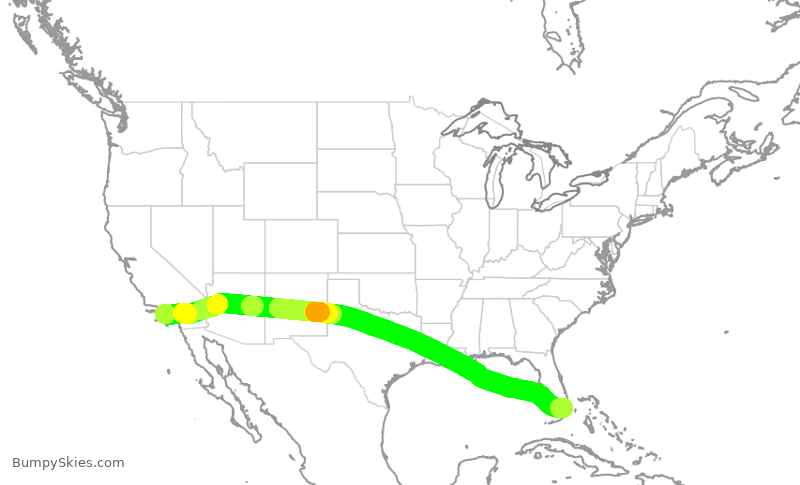 Turbulence forecast map for AAL1221, LAX to MIA