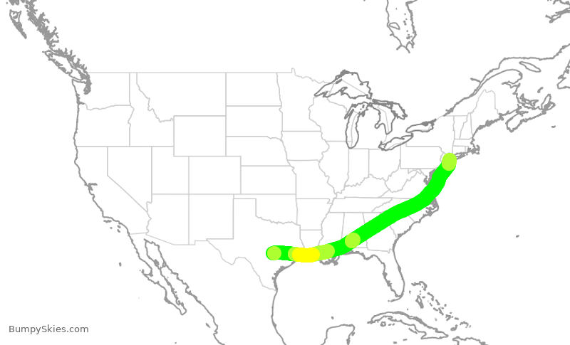 Turbulence forecast map for AAL1222, AUS to JFK