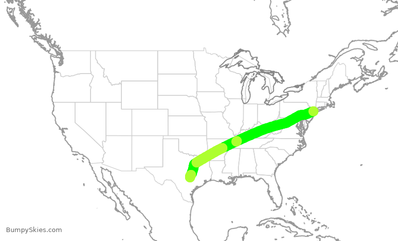 Turbulence forecast map for AAL1222, JFK to AUS