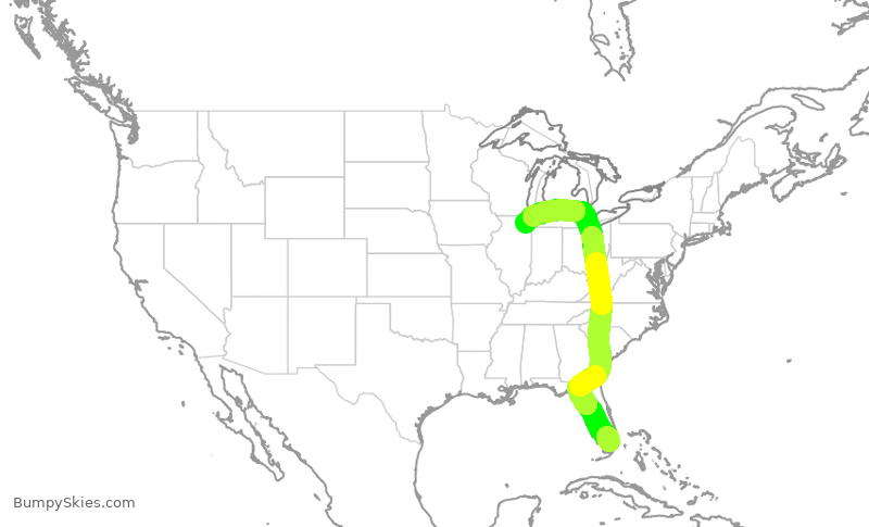 Turbulence forecast map for AAL1222, MIA to ORD