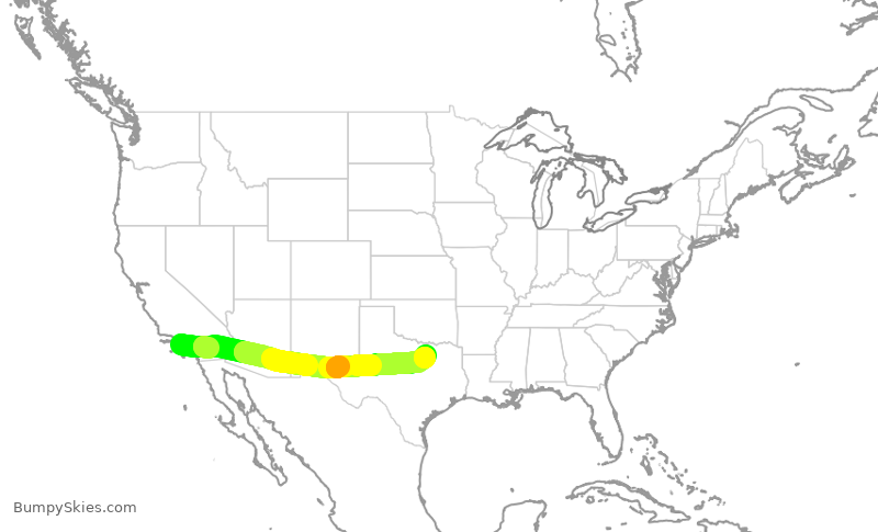 Turbulence forecast map for AAL1224, LAX to DFW