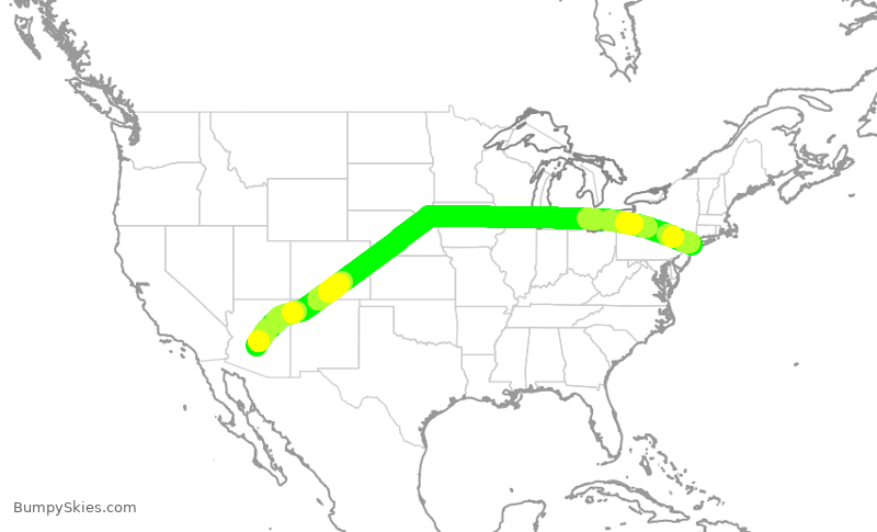 Turbulence forecast map for AAL1224, PHX to JFK
