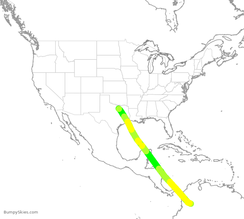 Turbulence forecast map for AAL1228, BOG to DFW