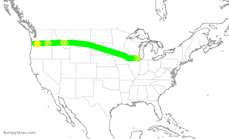 Turbulence forecast map for AAL1229, ORD to PDX